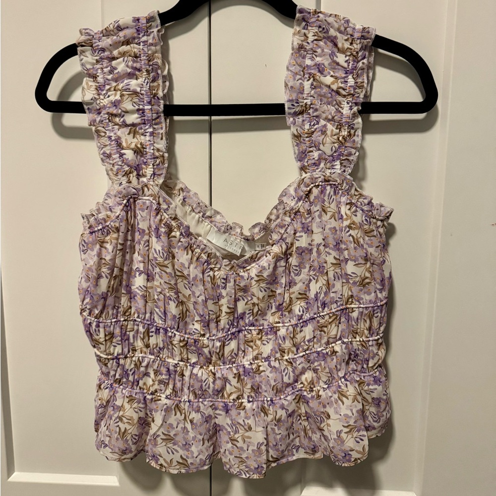 Astr Purple Floral Ruffle Blouse - Picture 2 of 4